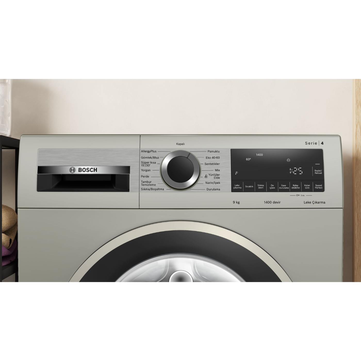 Bosch Serie 4 Çamaşır Makinesi 9 kg 1400 dev./dak., Gümüş WGA244XSTR